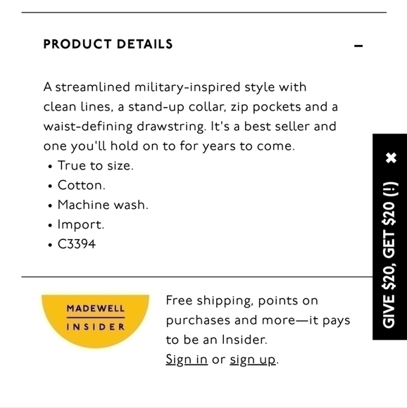 MADEWELL FLEET JACKET IN KHAKI GREEN, SZ SMALL - Picture 14 of 14